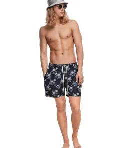 Buy 🔔 Urban Classics Rose Pattern Swim Shorts In Black 🔥