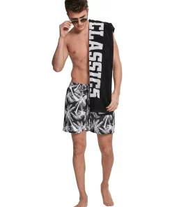 New 🎉 Urban Classics Palm Pattern Swim Shorts In Black 😀