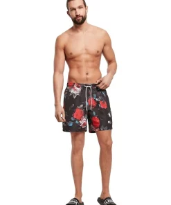 Best deal π Urban Classics Rose Pattern Swim Shorts In Black π