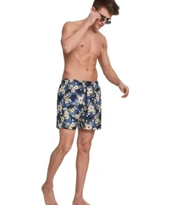 Deals ⌛ Urban Classics Hibiscus Pattern Swim Shorts In Navy 🛒