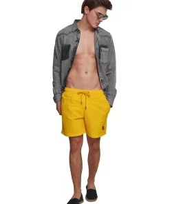 Best Sale 🌟 Urban Classics Block Swim Shorts In Chrome Yellow 😀