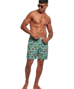 Best Pirce 💯 Urban Classics Calavera Pattern Swim Shorts In Green 🛒