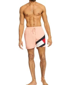 Discount 👍 Tommy Hilfiger Slim Fit Solid Flag Swimshort In Pink 🔥