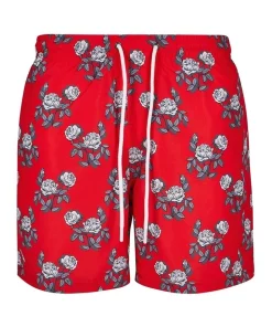 Outlet ⌛ Urban Classics Rose Pattern Swim Shorts In Red 😉 -Maddox Shop unnamed file 1652