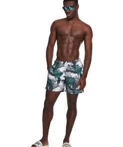 Flash Sale 👍 Urban Classics Leaves Pattern Swim Shorts In Green ⌛