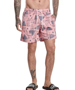 Outlet 👍 Urban Classics Yacht Pattern Swim Shorts In Pink 🥰