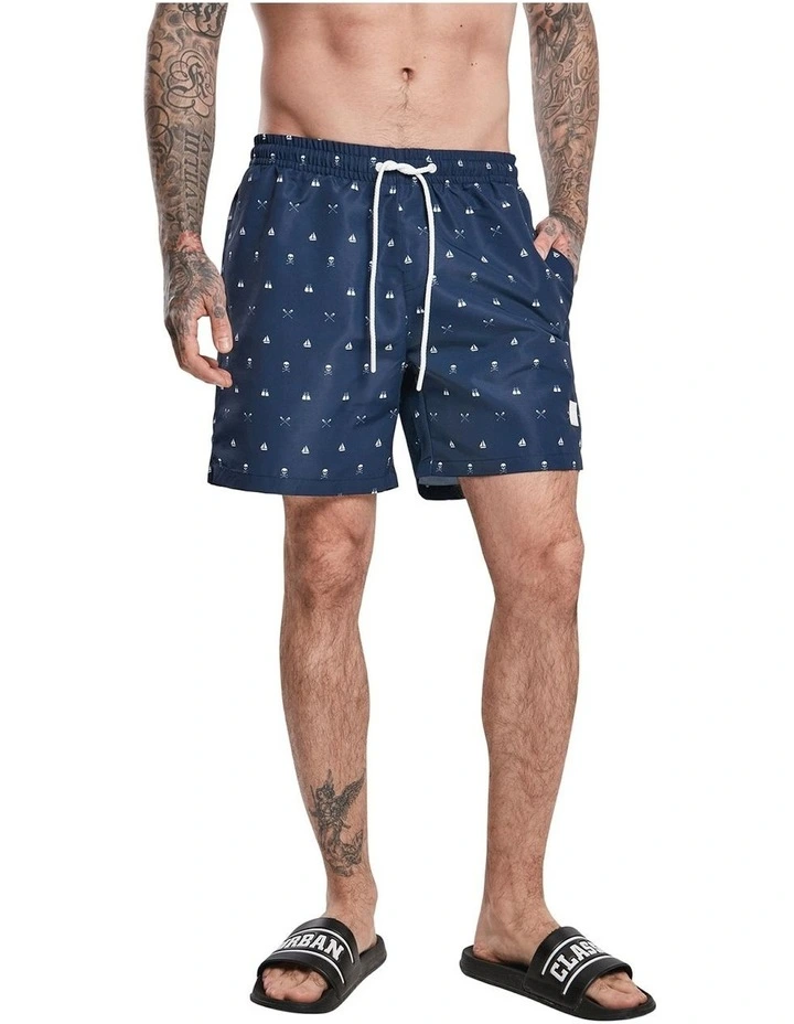 Discount π Urban Classics Pattern Swim Shorts In Blue π 3 Discount π Urban Classics Pattern Swim Shorts In Blue π