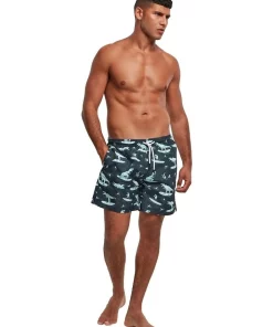 Promo 💯 Urban Classics T-Rex Pattern 🏄 Surfing Swim Shorts In Blue 🌟